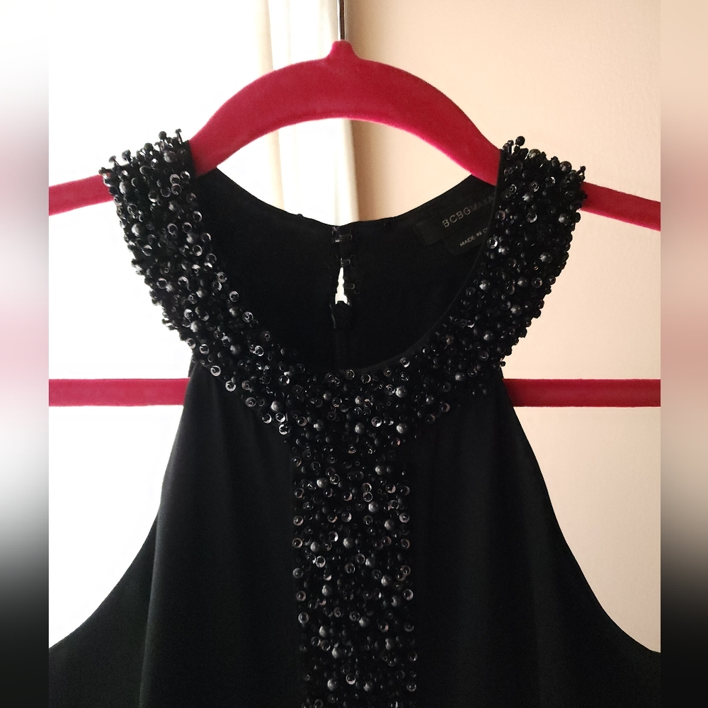 BCBG silk mini black dress, sequined and beaded all the way down🖤